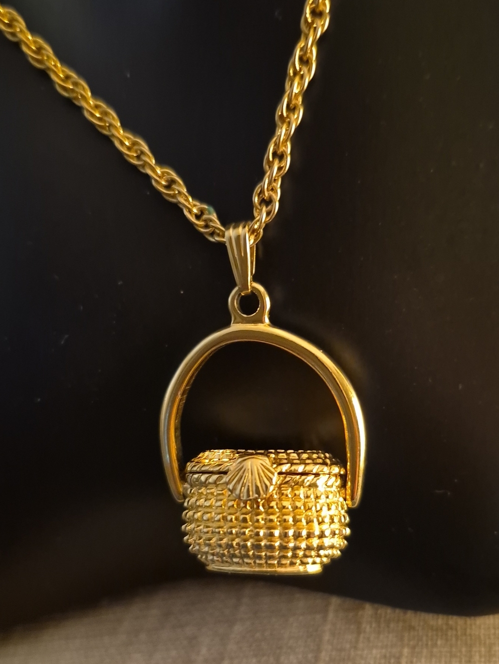 Vintage Pewter P.A.I. 24k Gold Nantucket Lighthouse Basket Pendant necklace